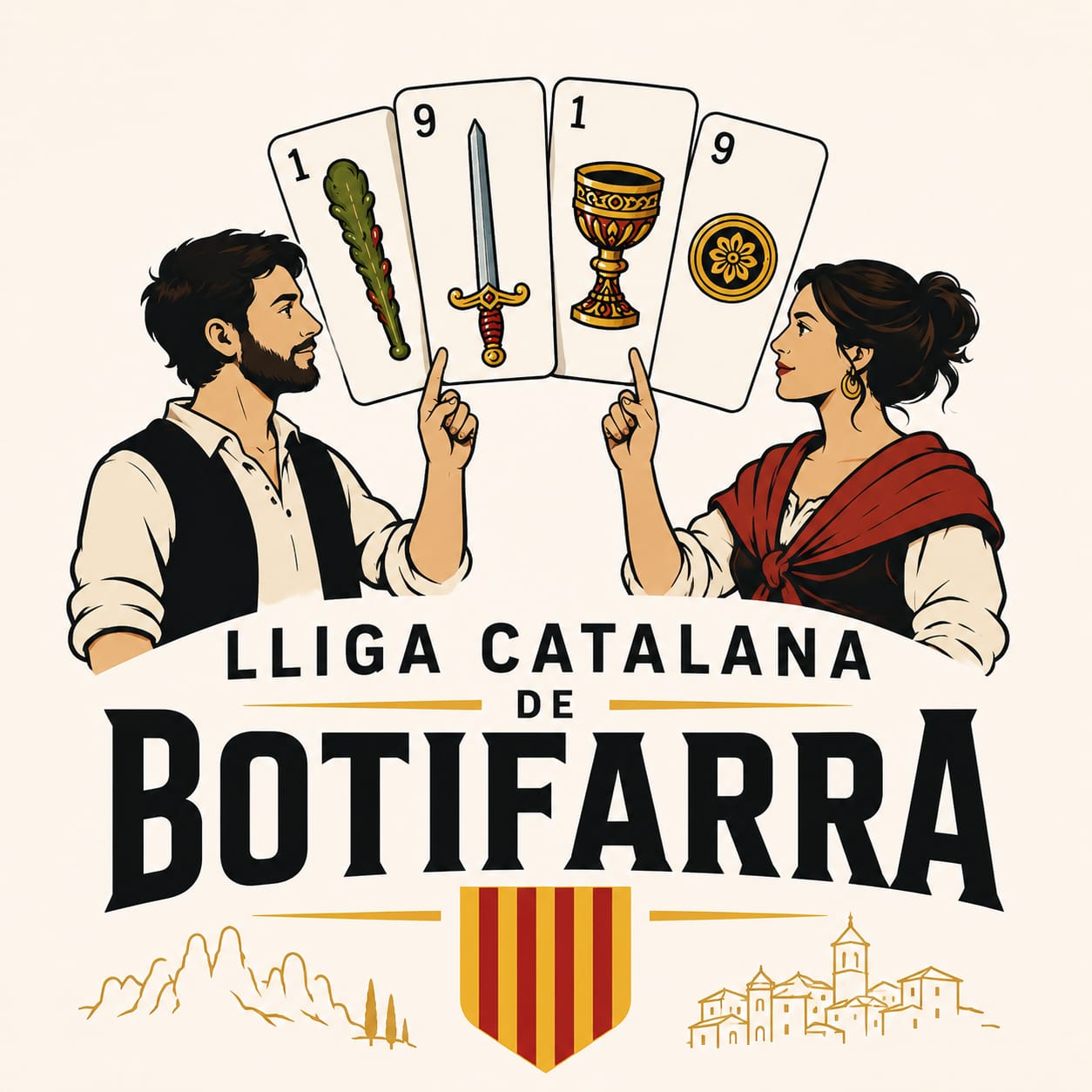 Logotip de la Lliga Catalana de Botifarra: una parella jugant a cartes